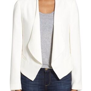 BCBGMaxAzria White Open-Front Draped Blazer